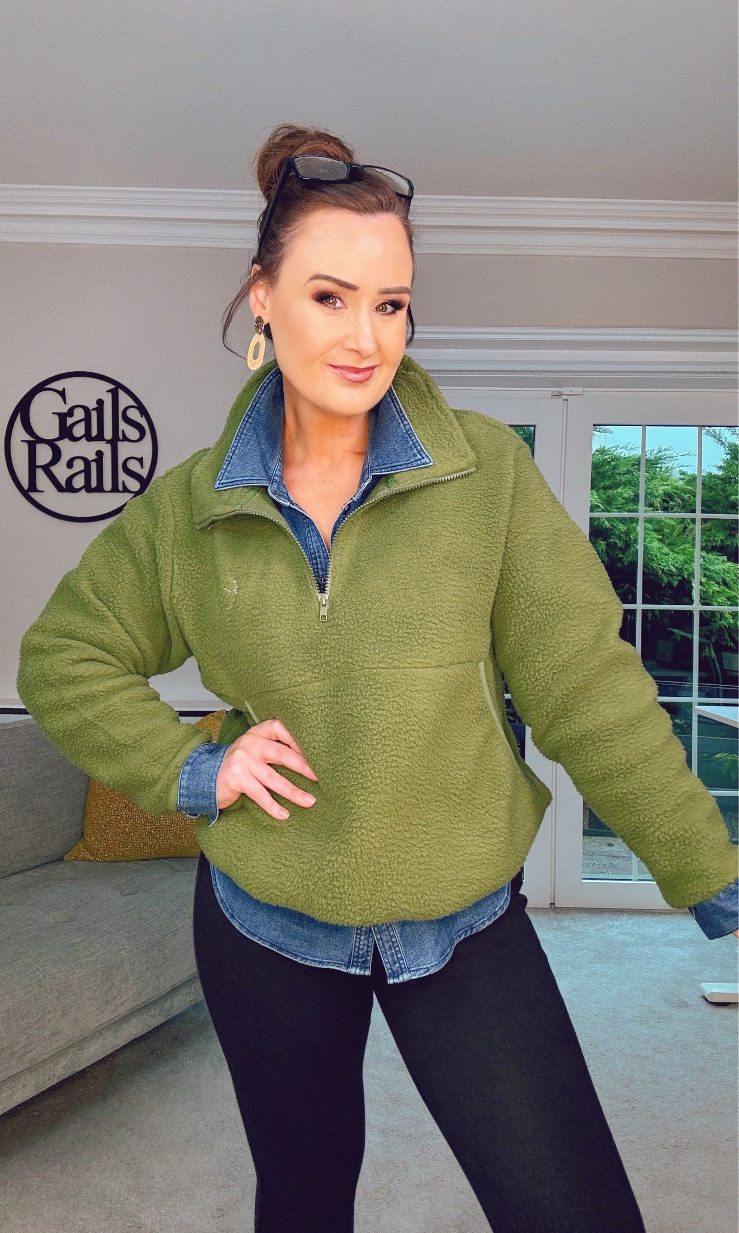 KHAKI OVERSIZED FLEECE HALF ZIP