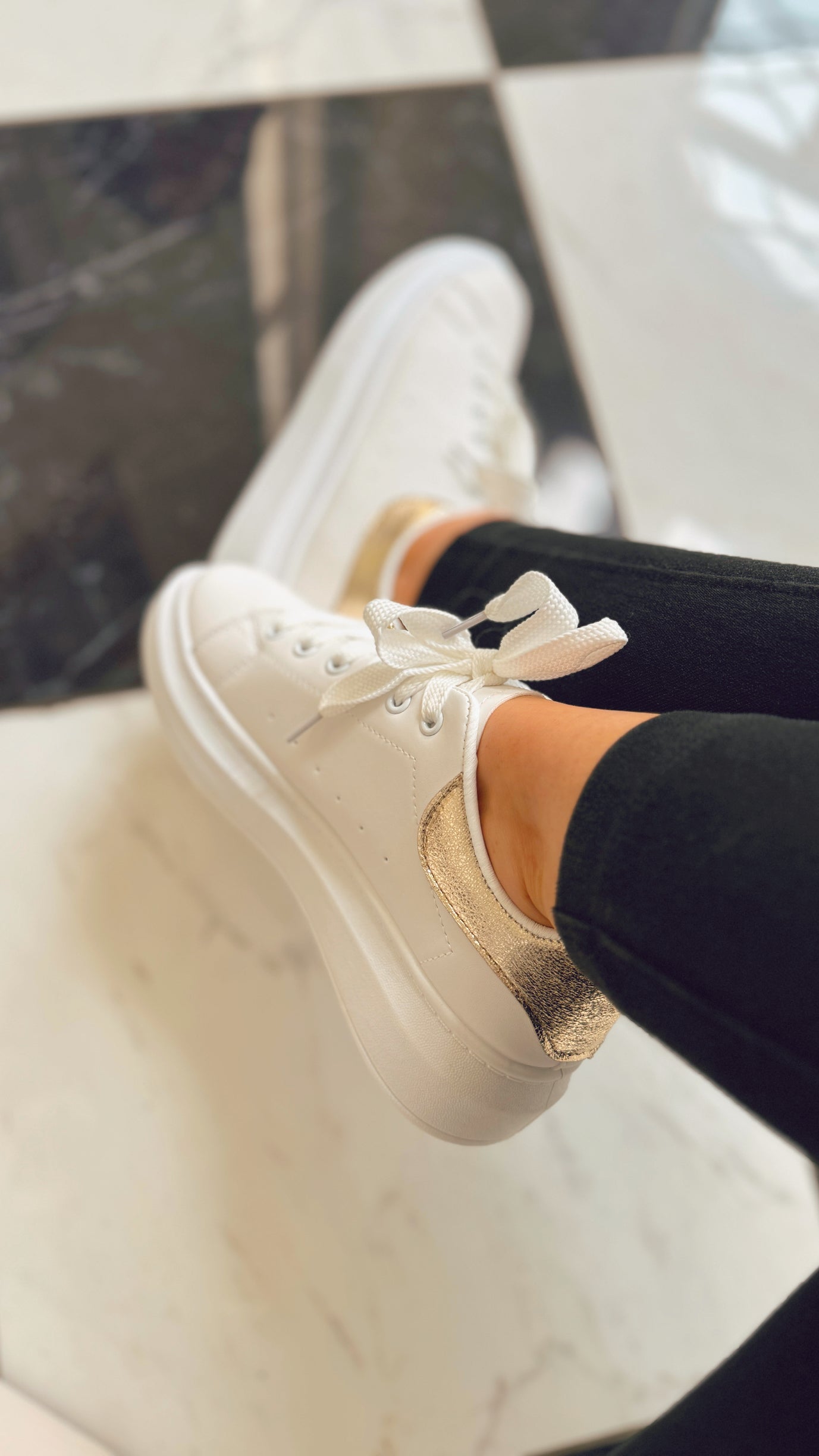 WHITE PLATFORM TRAINER with Gold trim