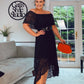 BLACK HIGH LOW HEM OFF SHOULDER LACE DRESS