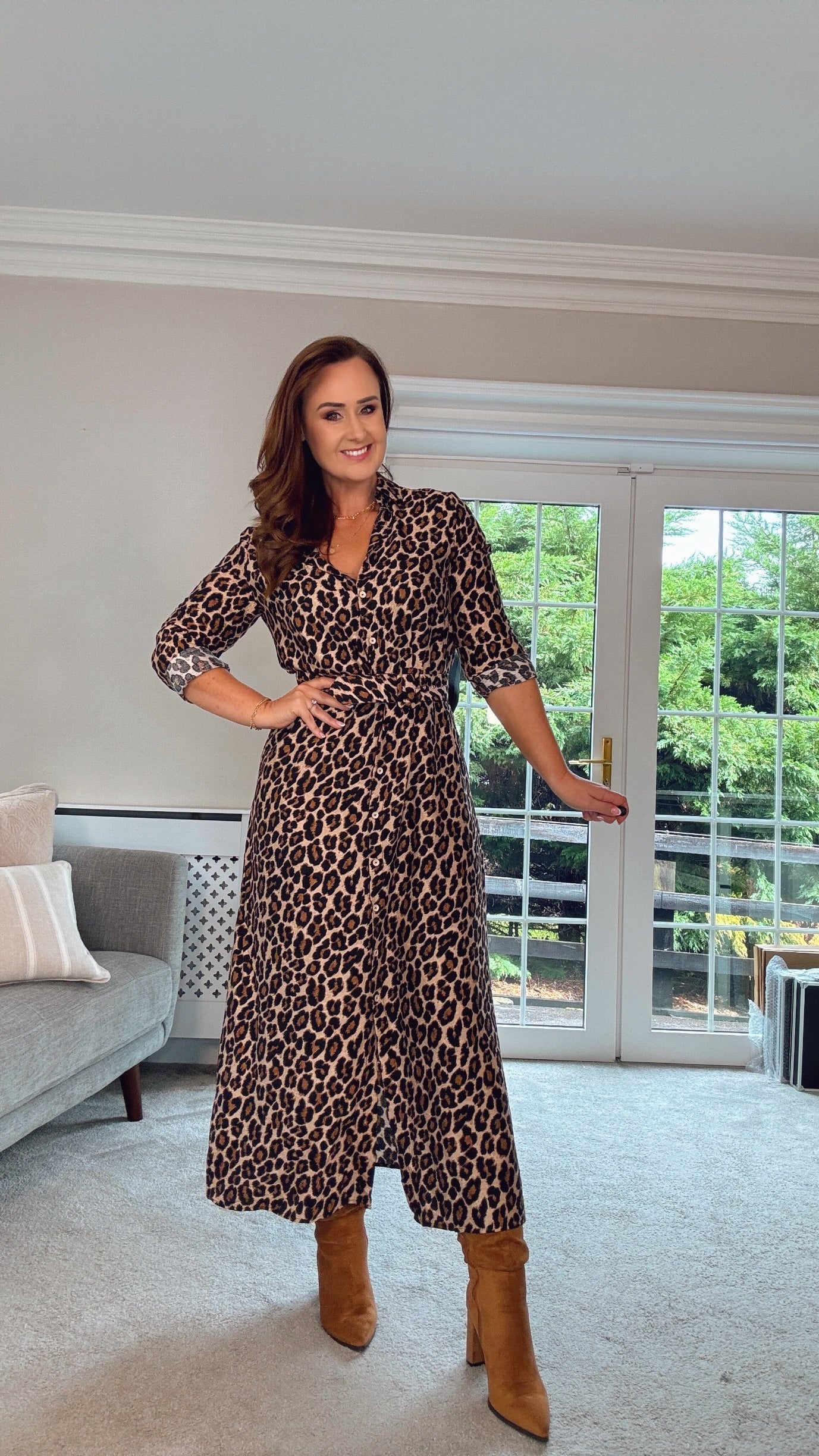 LEOPARD PRINT MIDI SHIRT DRESS