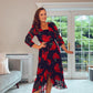 BLACK POPPY WRAP MIDI DRESS