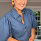 SHORT BALLOON SLEEVE DENIM BLUE SHIRT