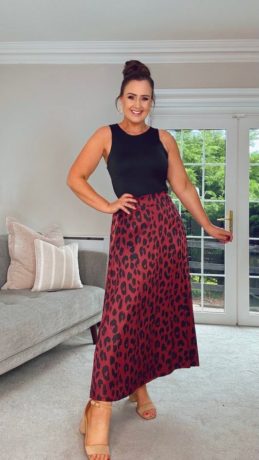 BERRY LEOPARD PRINT SKIRT
