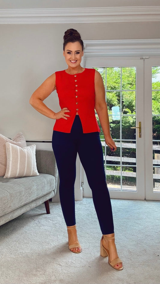 RED KNIT BUTTON WAISTCOAT