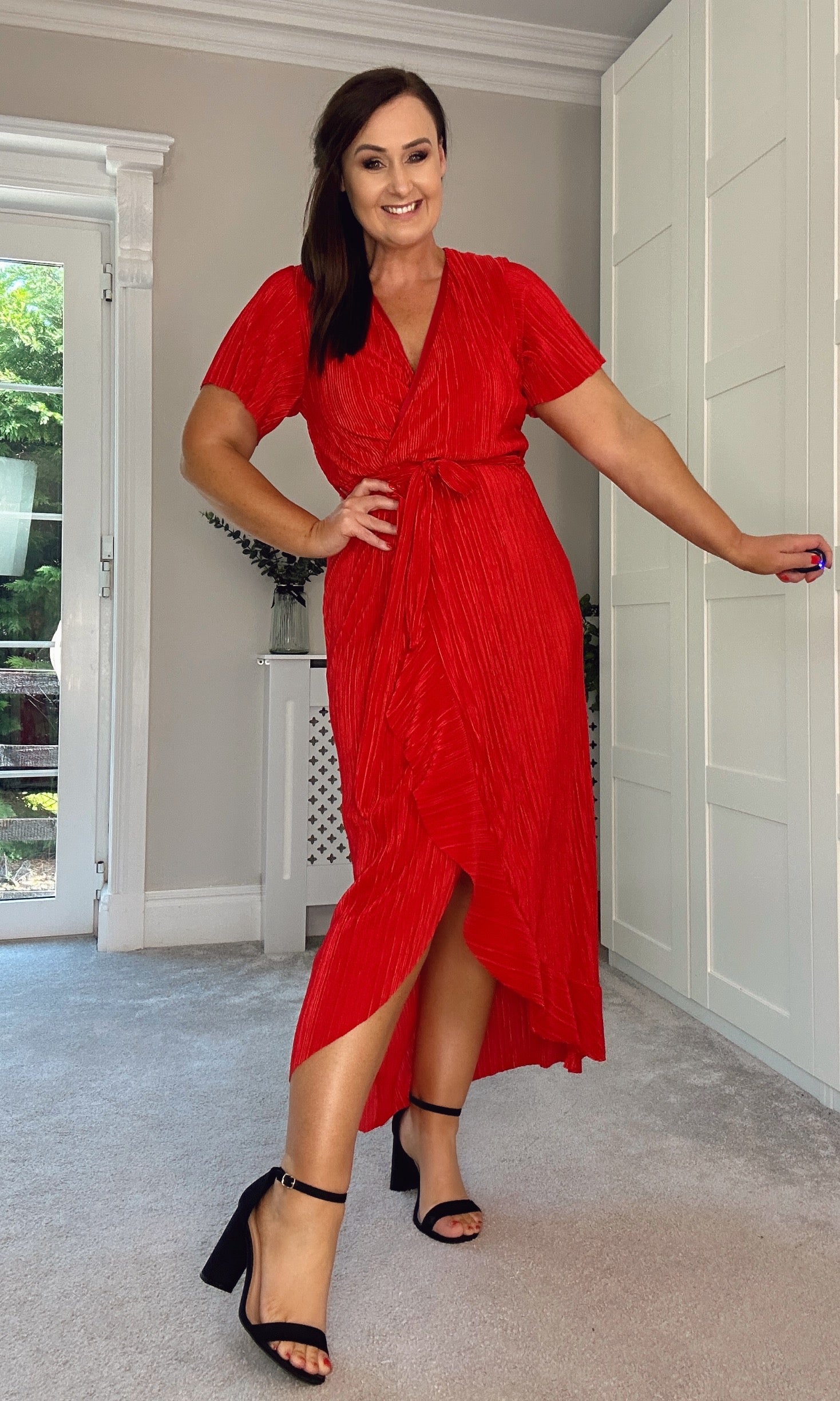 RED GIRL IN MIND MOCK WRAP SPLIT HEM FRILL DRESS GAILS RAILS