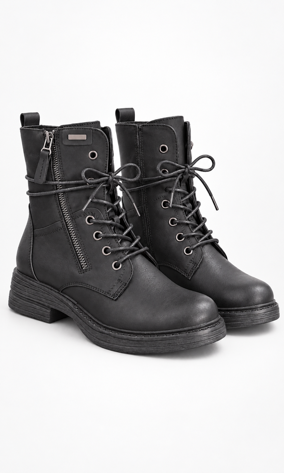 BLACK LACE UP BIKER BOOTS