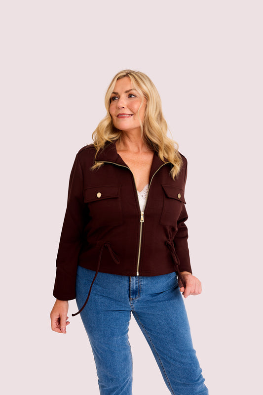 SENSS BROWN ZIP TIE WAIST JACKET