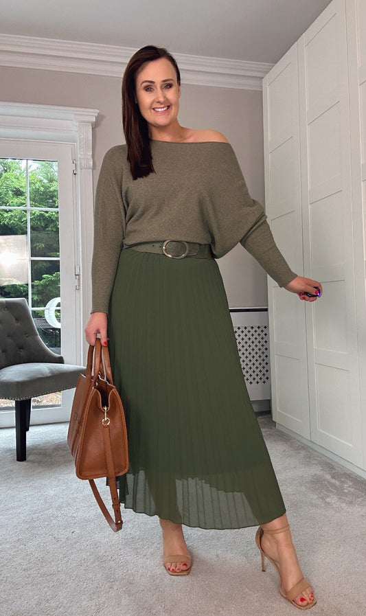 KHAKI Two Tone Gold Buckle Stretch belt