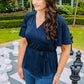 THE GAIL COLLECTION NAVY PEPLUM STYLE WRAP TOP