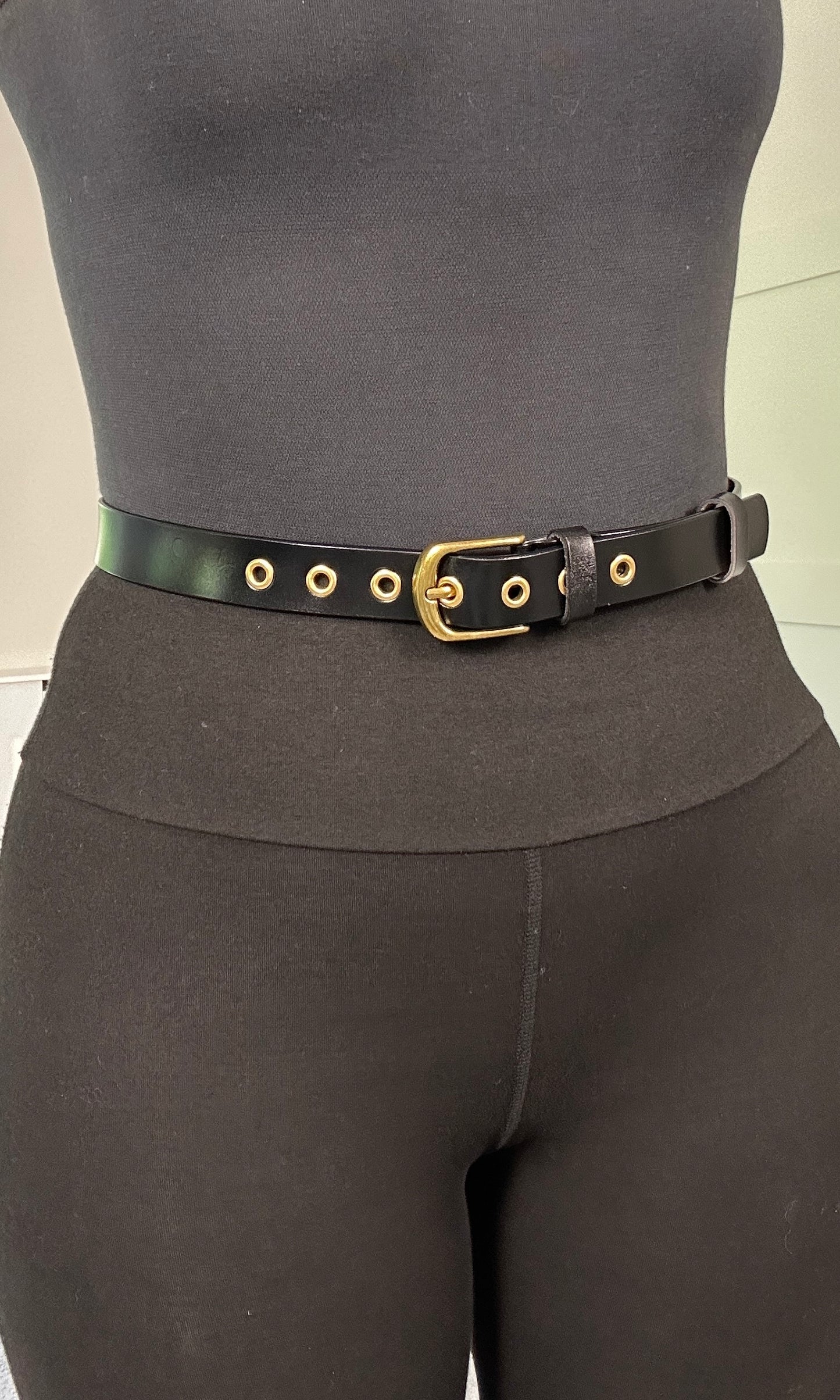Black 100% "Real Leather" Belt With Gold Buckle